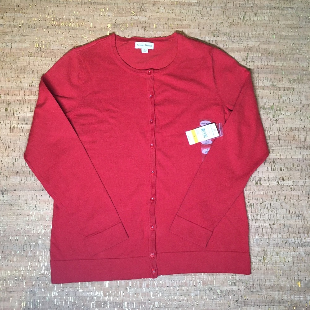 Studio Works Women’s Red Button Cardigan Sweater